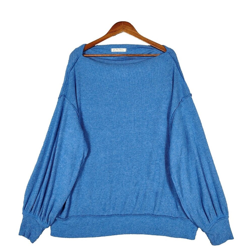 Free People We The Free Main Squeeze Hacci Top Women's Small Blue Ribbed Slouchy